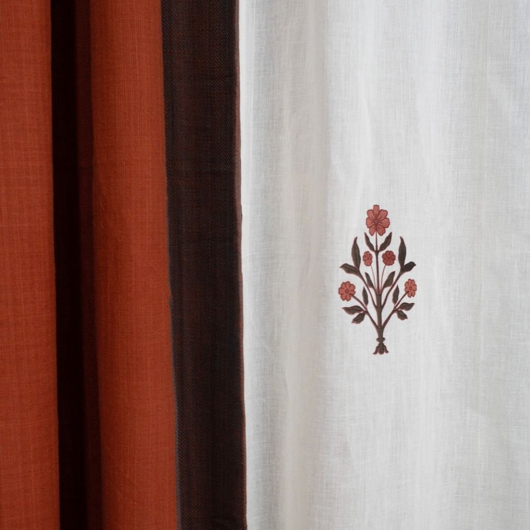 Cotton Sheer Curtains Rust & Maroon | Peepul Tree | Set of 4 Curtains | Best for home decor