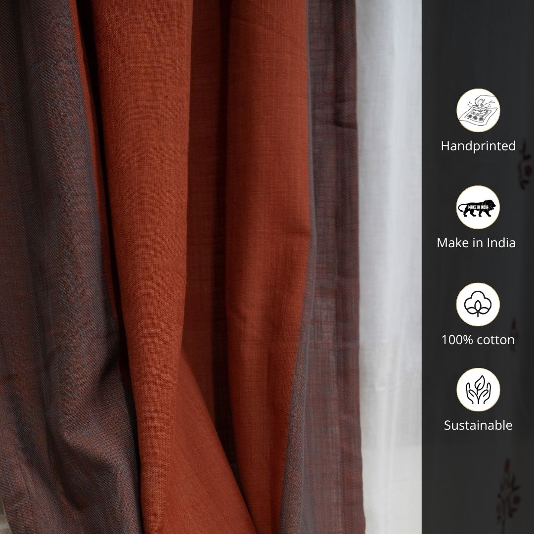 Cotton Sheer Curtains Rust & Maroon | Peepul Tree | Set of 4 Curtains | Best for home decor