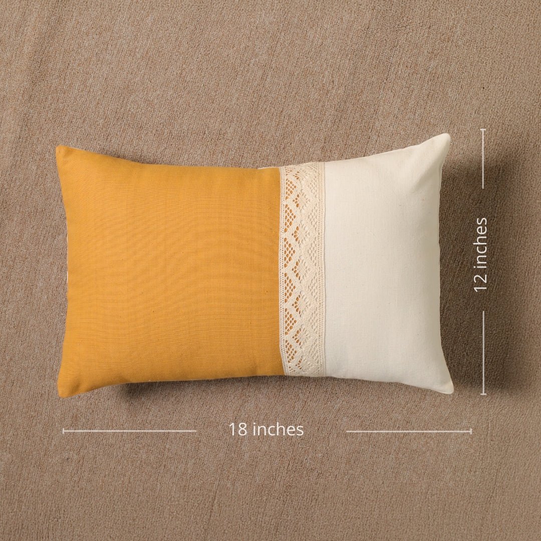 Rectangular Pure Cotton Crochet Cushion Cover in Mustard and Off White | Set of 1 and 2