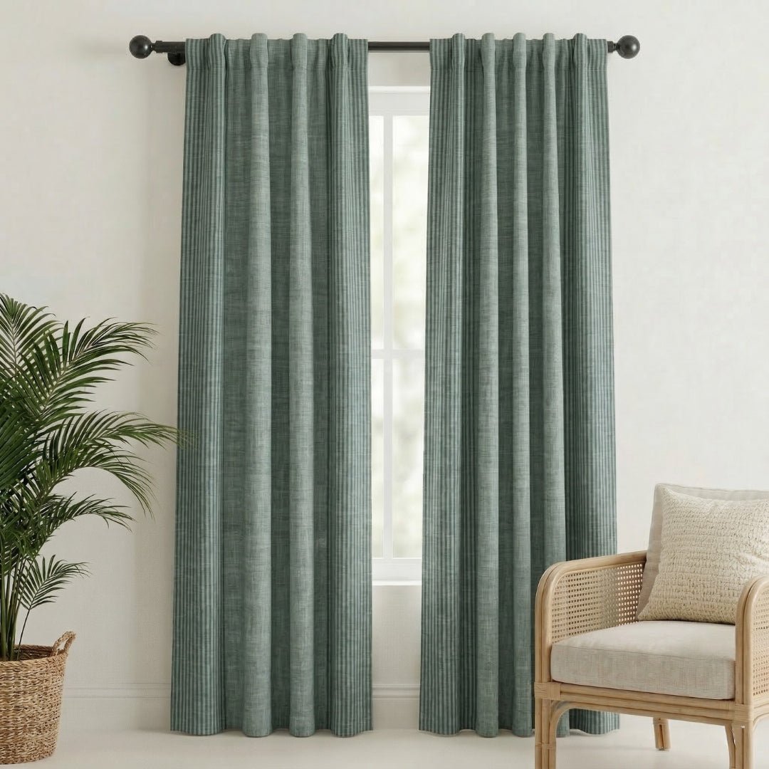 Pure Cotton Semi Blackout Curtains in Green colour with 60% light blocking | Best curtains for living room