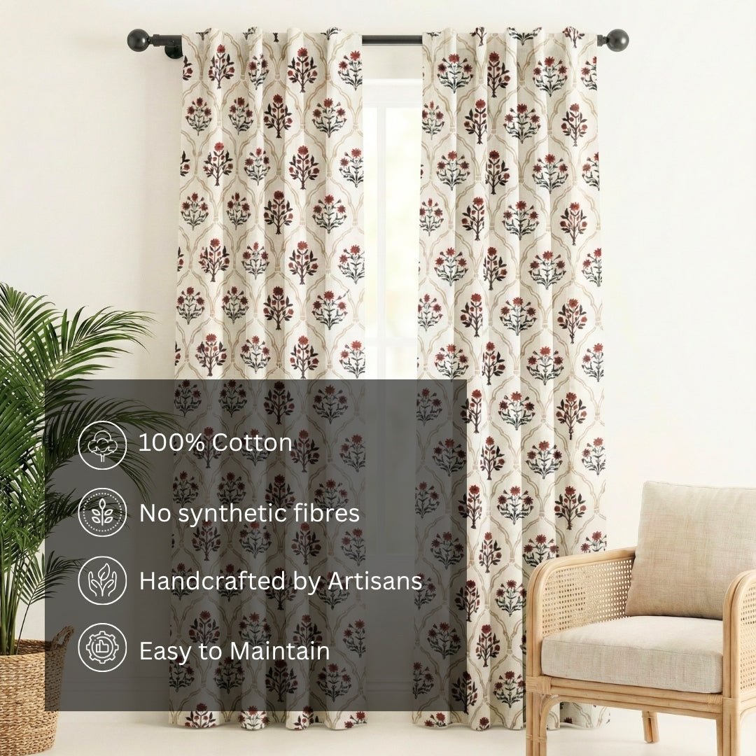 Pure Cotton Sheer Curtains Dusty Pink & Blue | Peepul Tree 5ft, 7ft and 8ft|  Available in Set of 1 and 2