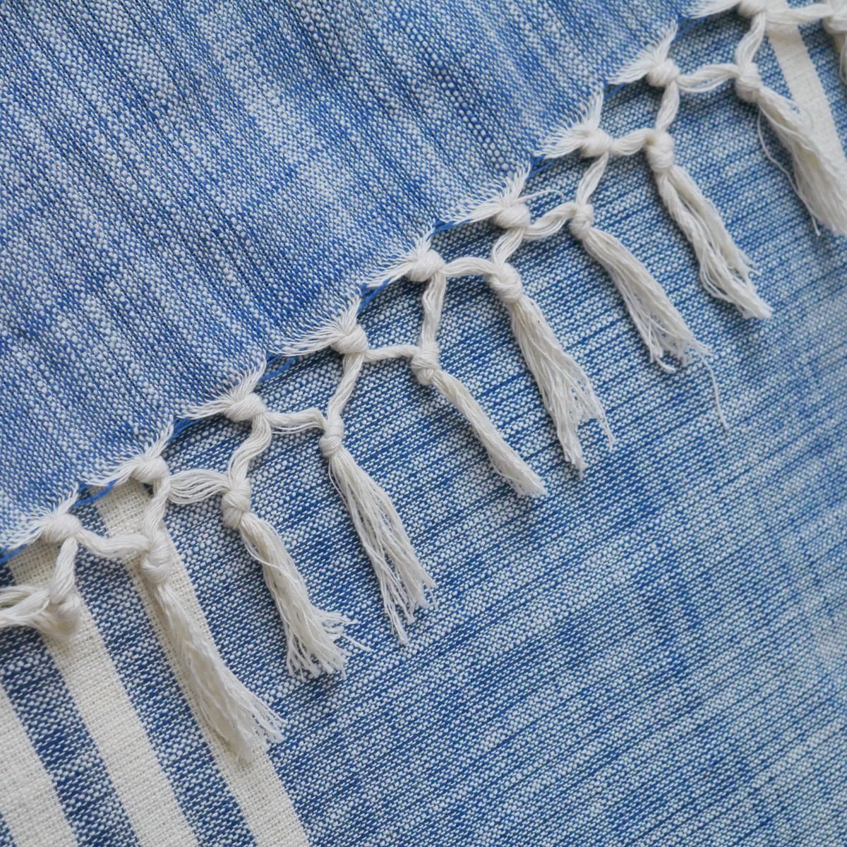 Blue and Off-white Cotton Handwoven Double Bed cover | Queen Size | Striped