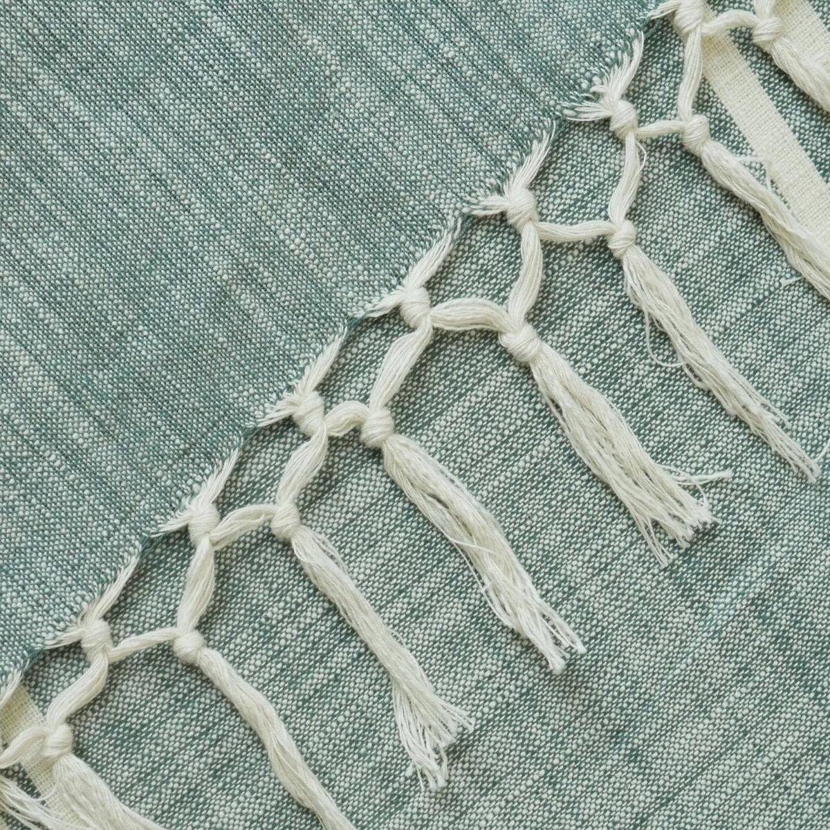 Green and Off-white Cotton Handwoven Double Bed cover | Queen Size | Striped