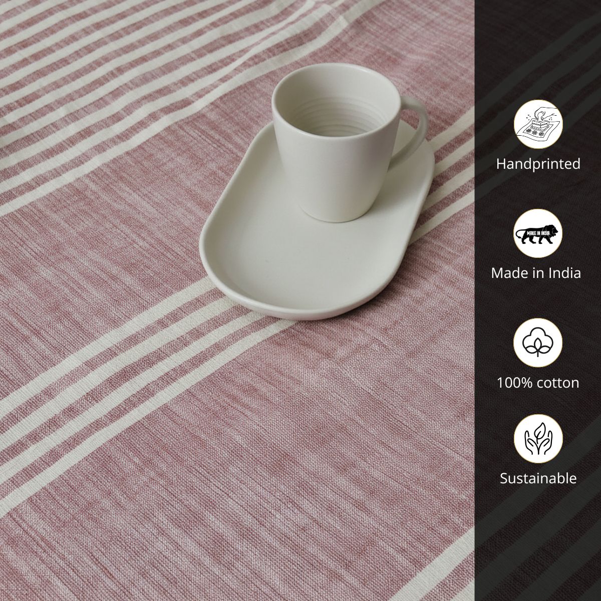 Pink and Off-white Cotton Handwoven Double Bed cover | Queen Size | Striped