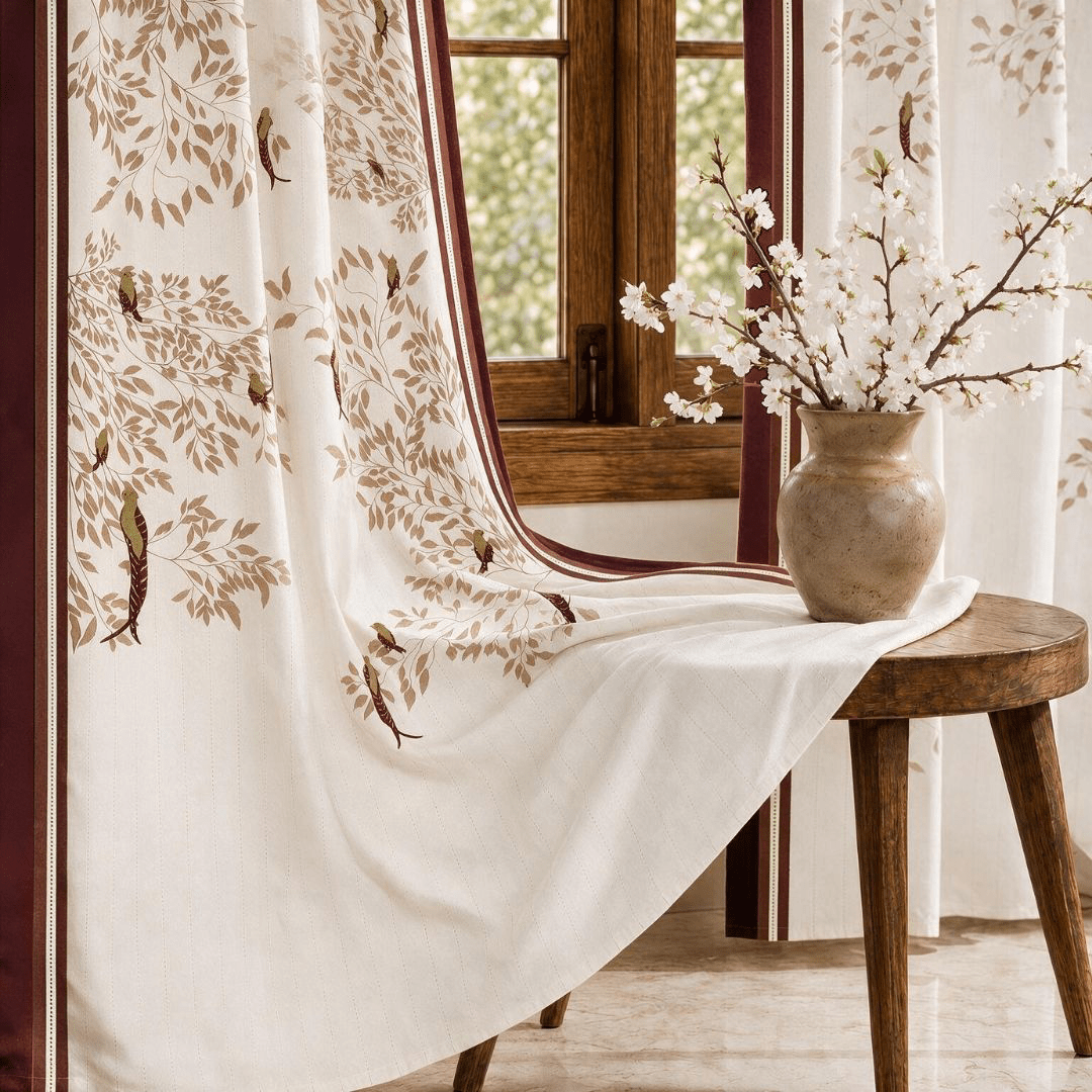 Gond Art Inspired Curtains 7 Feet | Rust and White Enchanted Forest | 60 - 65% Room Darkening | Cotton Blend | Machine Washable