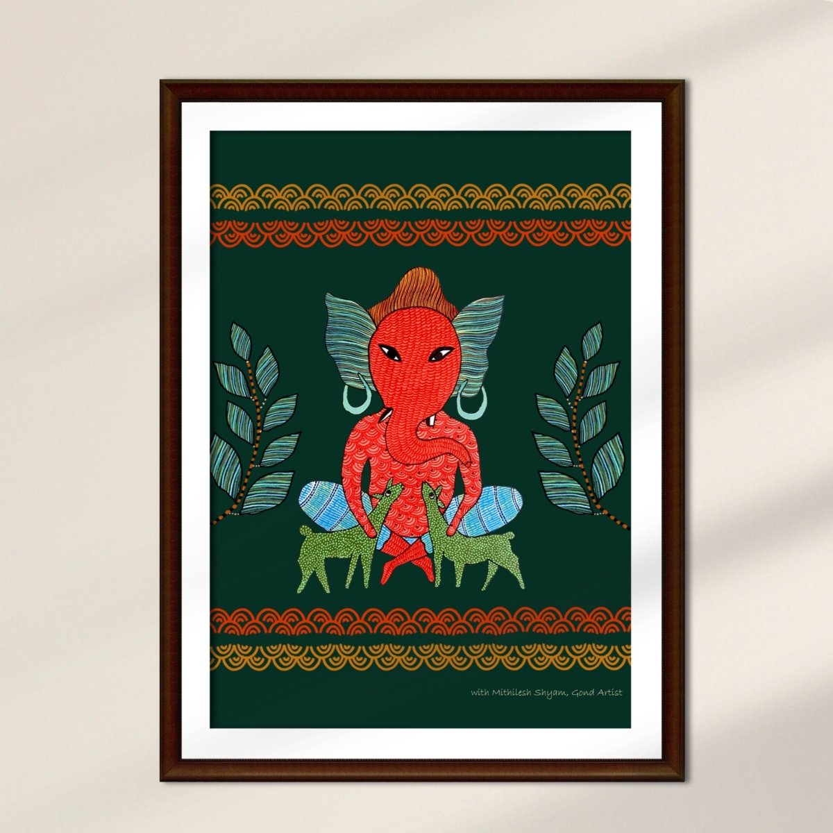 Gond Wall Art Painting Of Forest Ganesha | Indian Wall Art