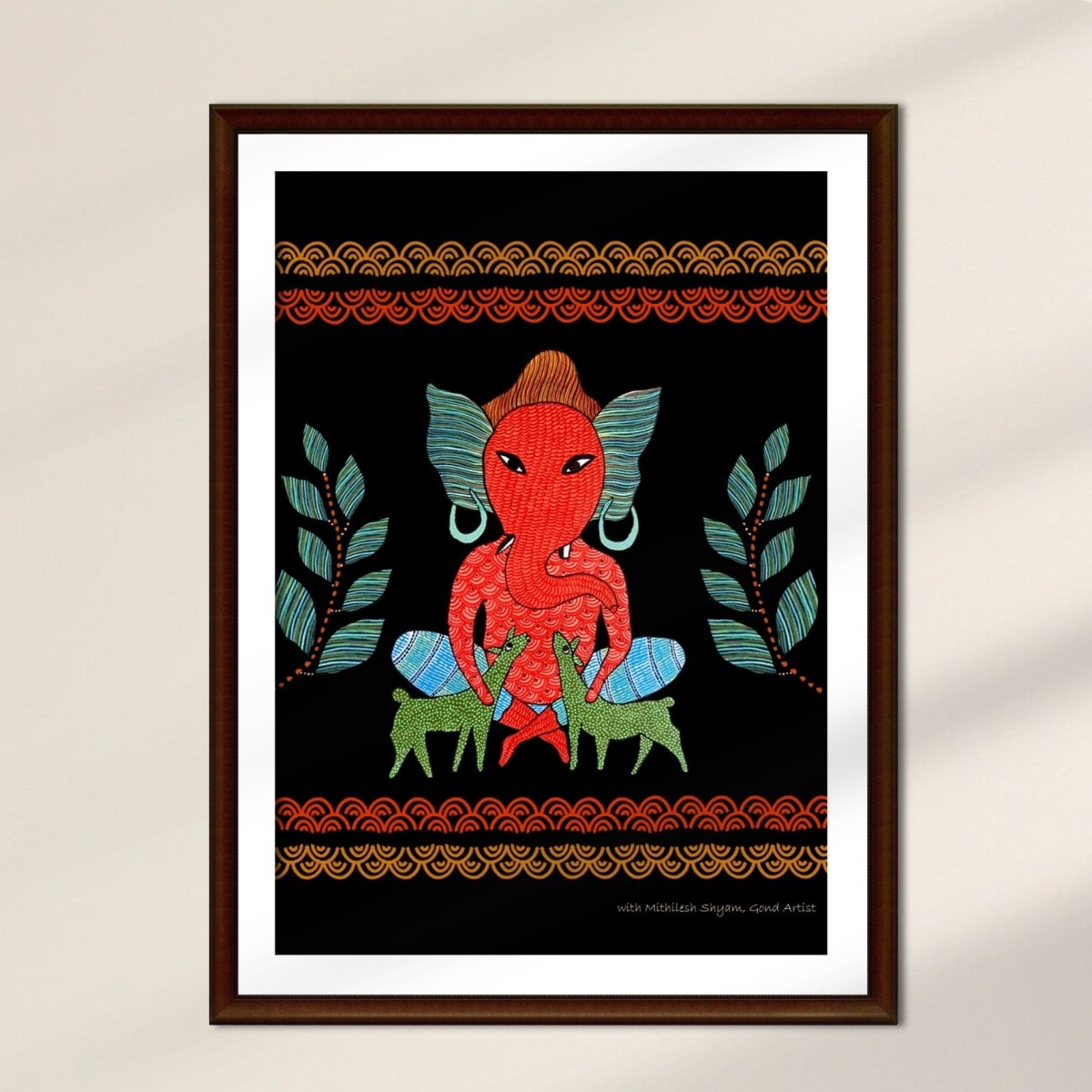 Gond Wall Art Painting Of Forest Ganesha | Indian Wall Art
