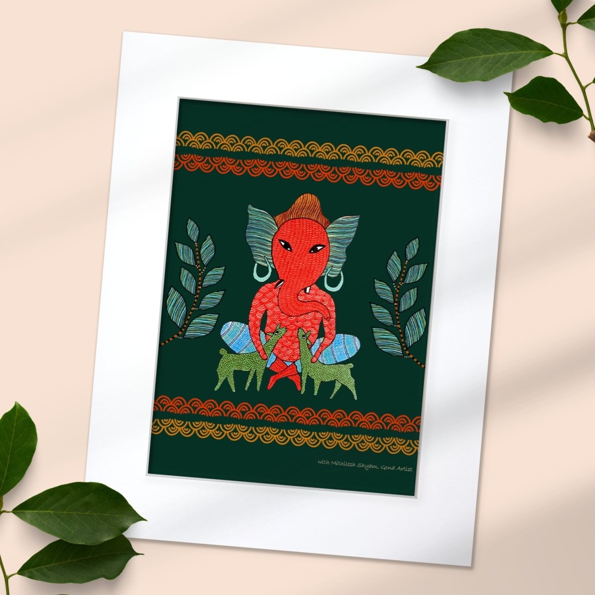 Gond Wall Art Painting Of Forest Ganesha | Indian Wall Art