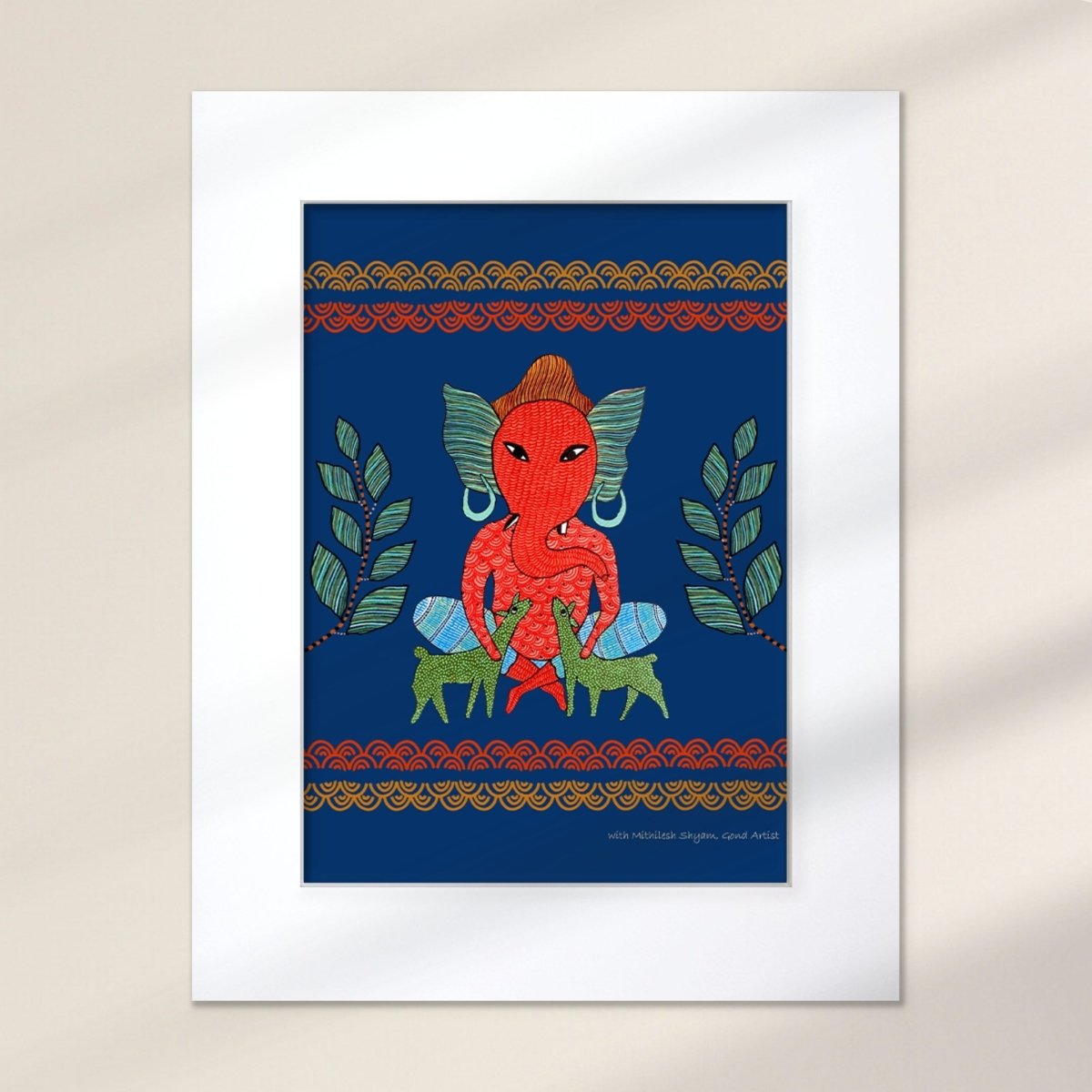 Gond Wall Art Painting Of Forest Ganesha | Indian Wall Art