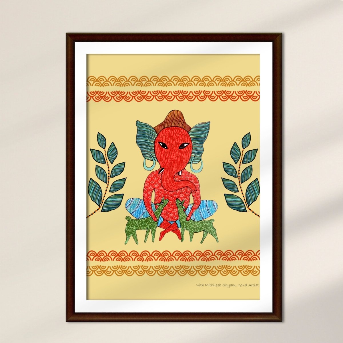 Gond Wall Art Painting Of Forest Ganesha | Indian Wall Art
