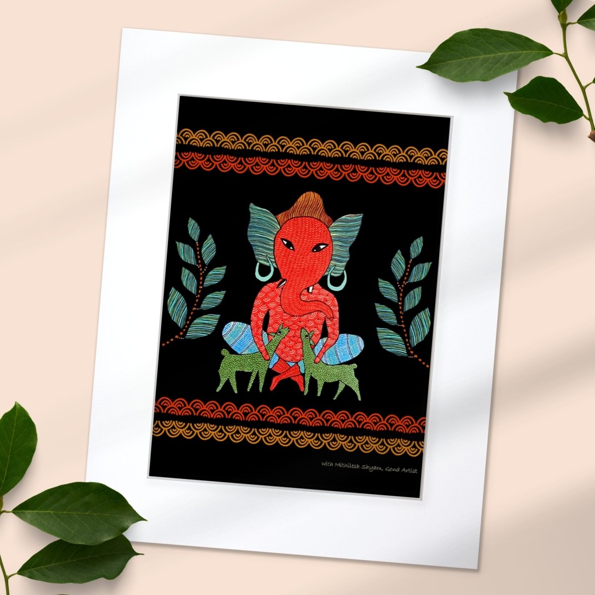 Gond Wall Art Painting Of Forest Ganesha | Indian Wall Art