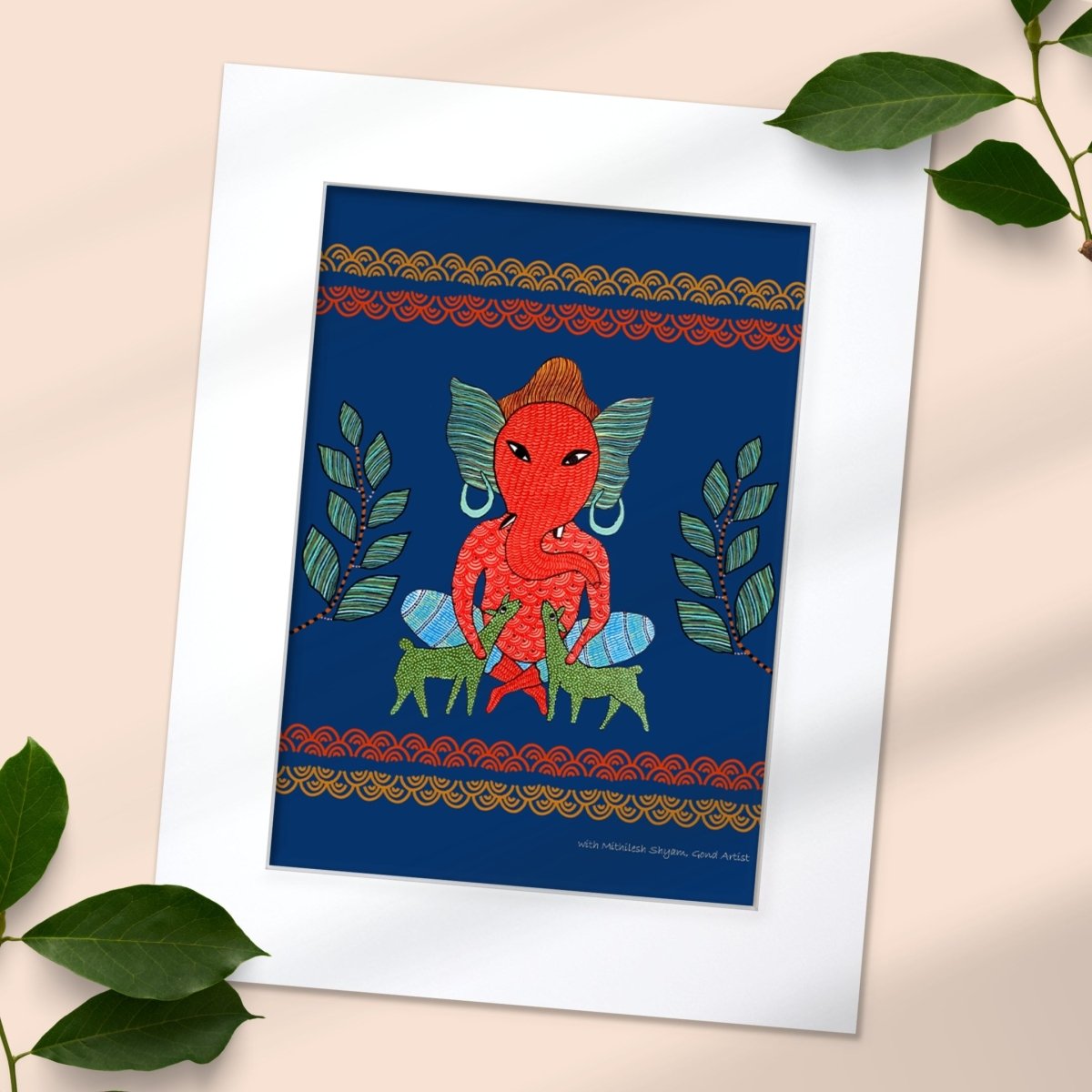 Gond Wall Art Painting Of Forest Ganesha | Indian Wall Art