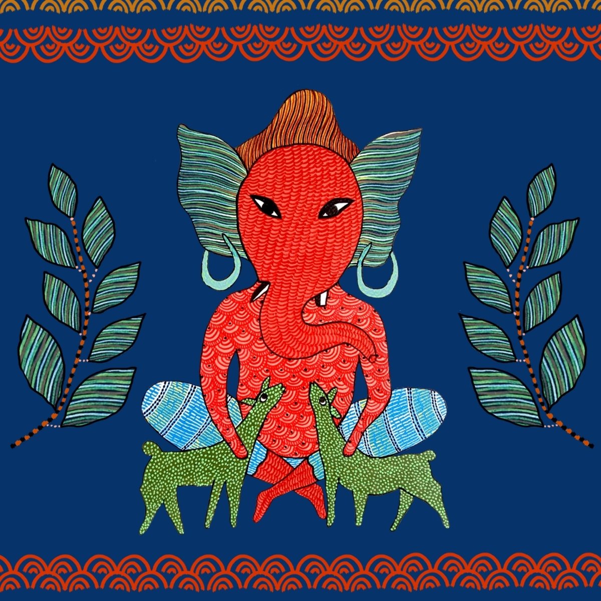 Gond Wall Art Painting Of Forest Ganesha | Indian Wall Art