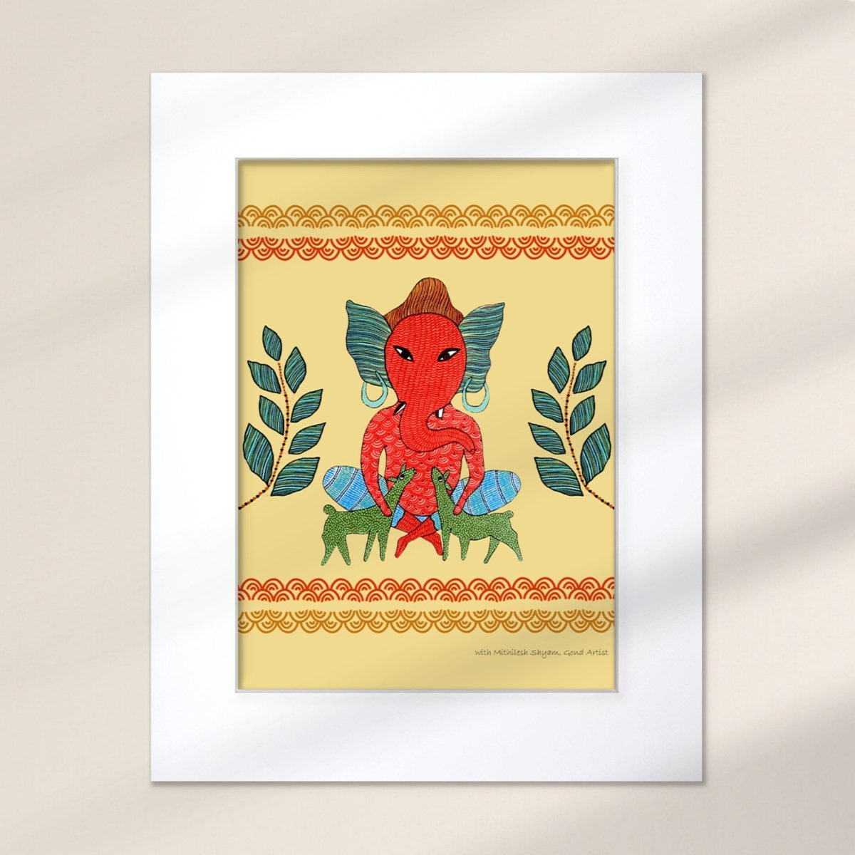 Gond Wall Art Painting Of Forest Ganesha | Indian Wall Art