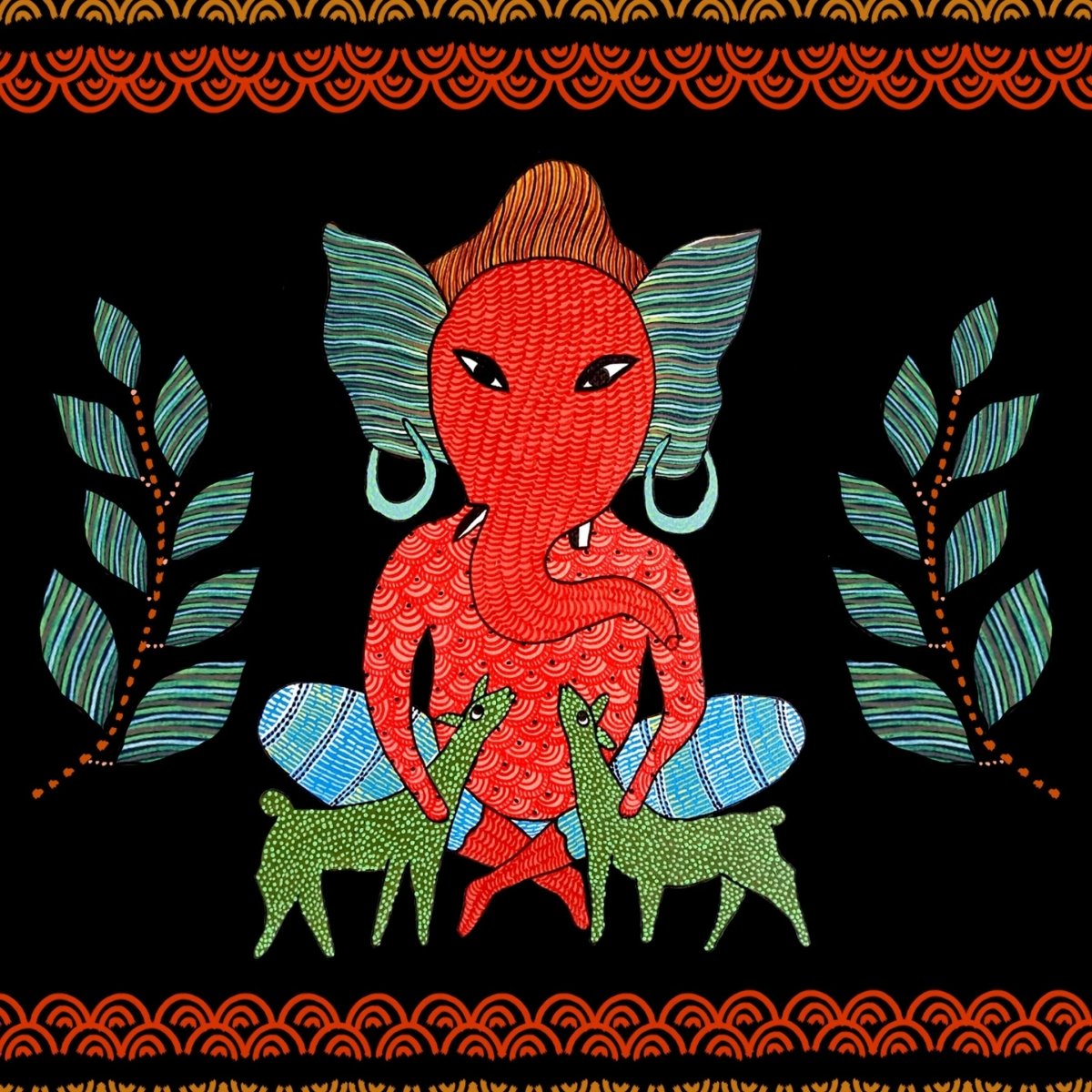 Gond Wall Art Painting Of Forest Ganesha | Indian Wall Art