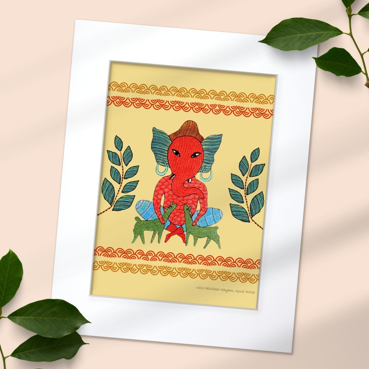 Gond Wall Art Painting Of Forest Ganesha | Indian Wall Art