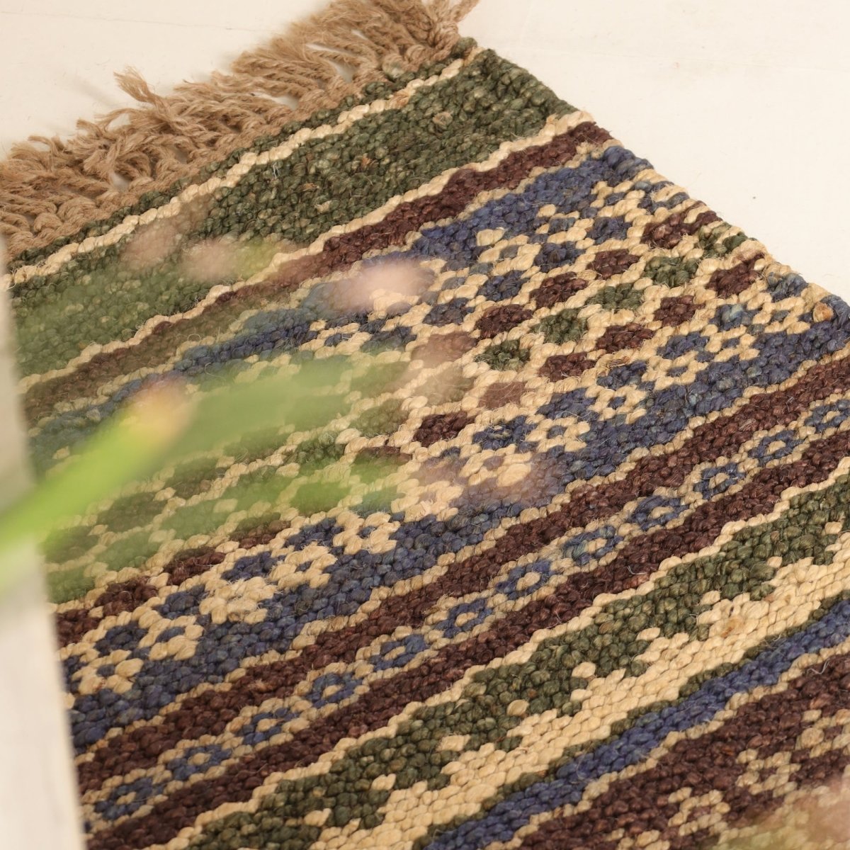 Green Sustainable Floor Rug In 2 x 3 ft Geometric Pattern Handcrafted In India