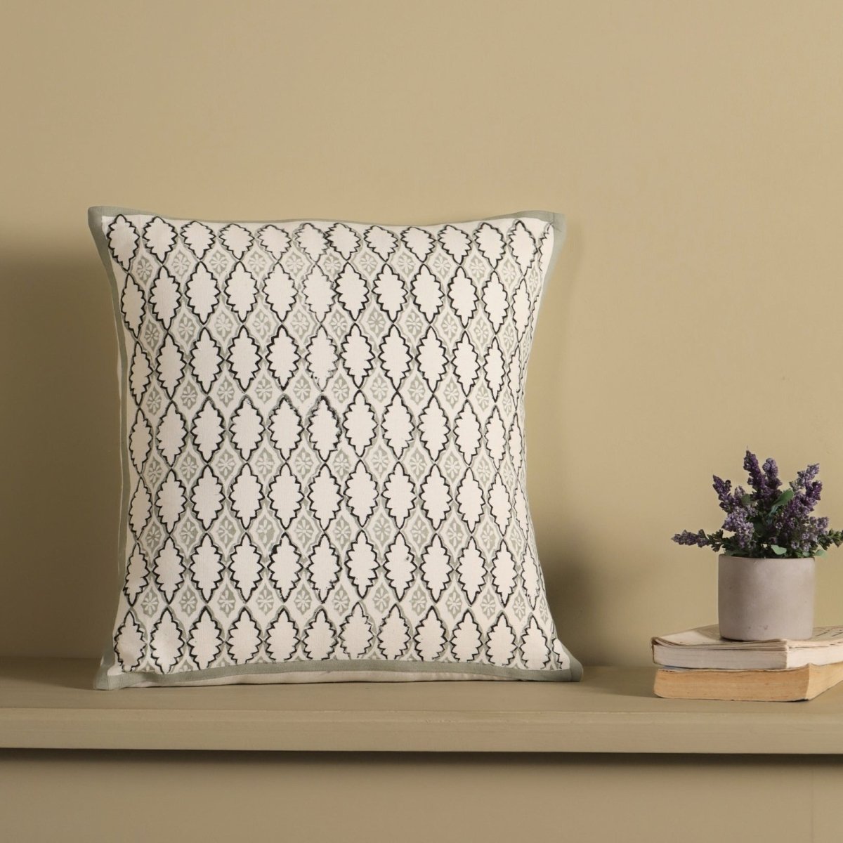 Aqua and Off White Pure Cotton Cushion Cover | 18x18 in | Set of 1,2 and 4 | Block Printed