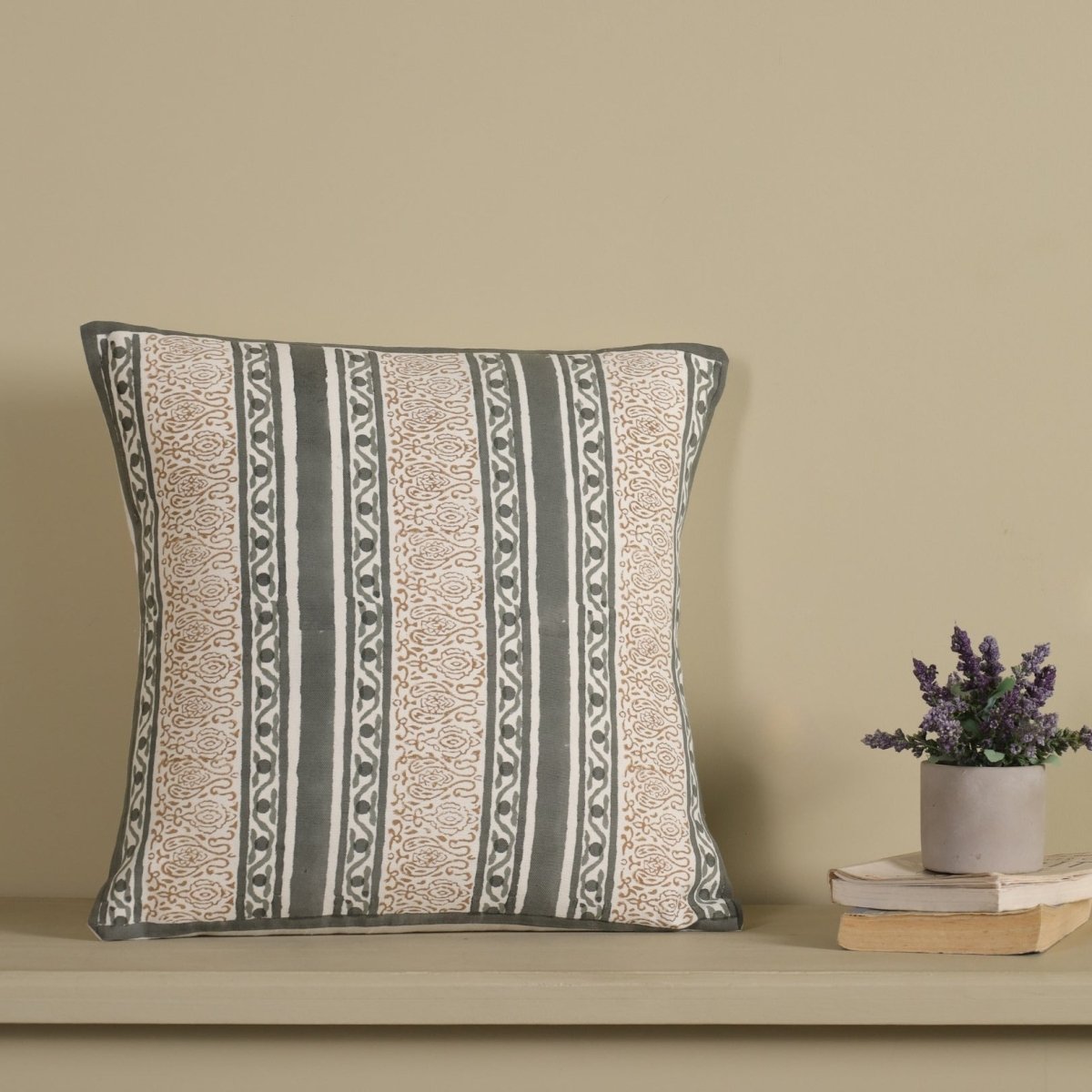 Charcoal and Off White Pure Cotton Cushion Cover | 18x18 in | Set of 1,2,3,4 and 5 | Striped