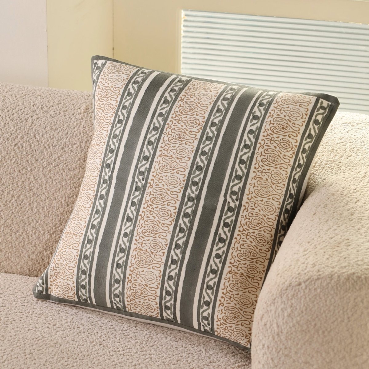 Charcoal and Off White Pure Cotton Cushion Cover | 18x18 in | Set of 1,2,3,4 and 5 | Striped