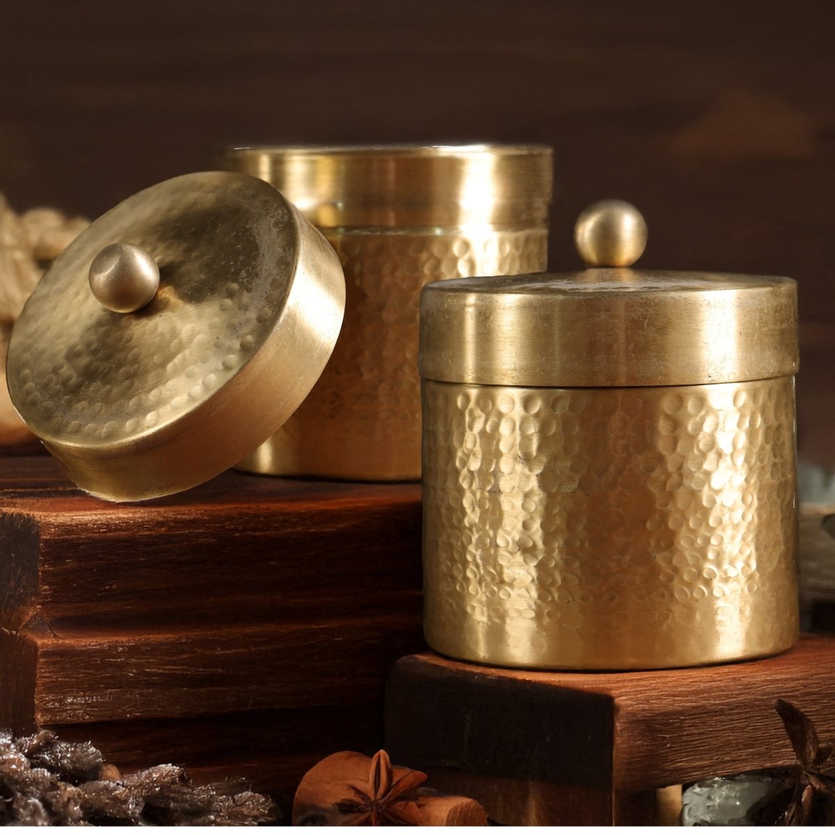 Handcrafted pure brass storage jar with traditional etching, ideal for kitchen storage, adding timeless Indian elegance.