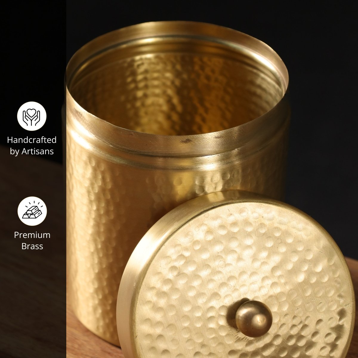 Handcrafted pure brass storage jar with traditional etching, ideal for kitchen storage, adding timeless Indian elegance.