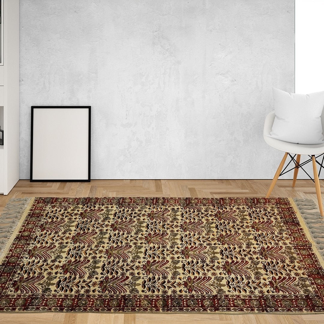 Handcrafted Kalamkari Print Cotton Rug with a Floral Pattern - 5 ft X 3 ft / Pure Cotton / Multicolor