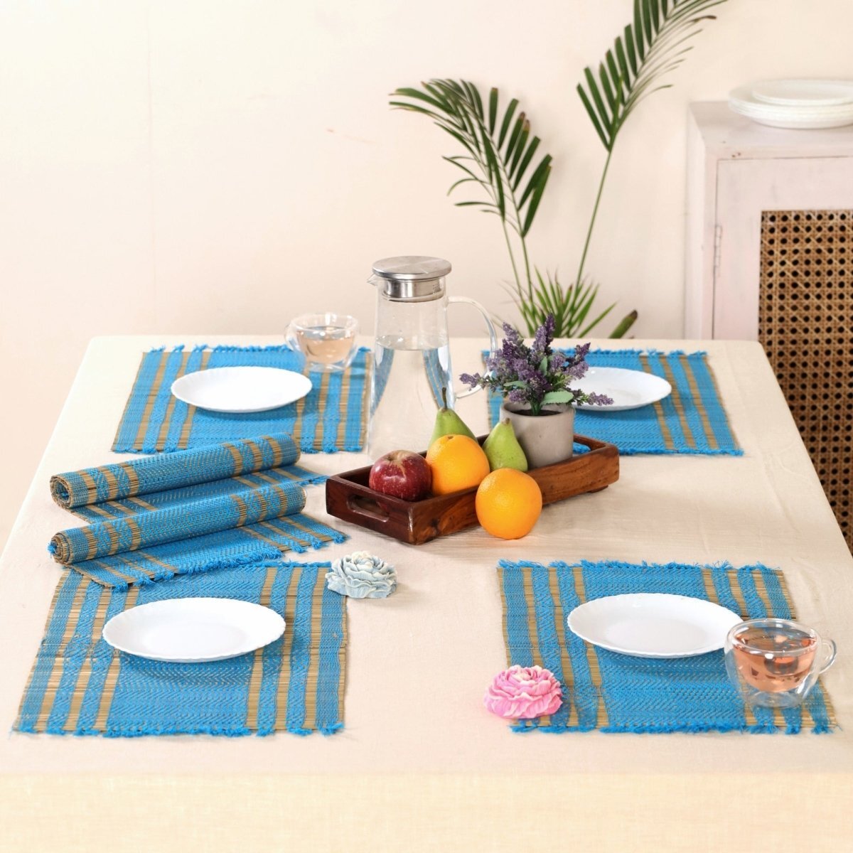 Cotton and Grass Table mats in Blue | Set of 4 and 6