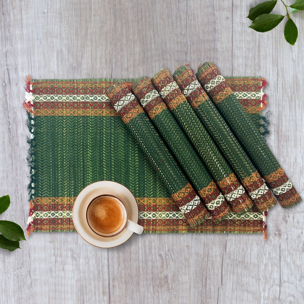 Cotton and Grass Table mats in Green | Set of 4 and 6