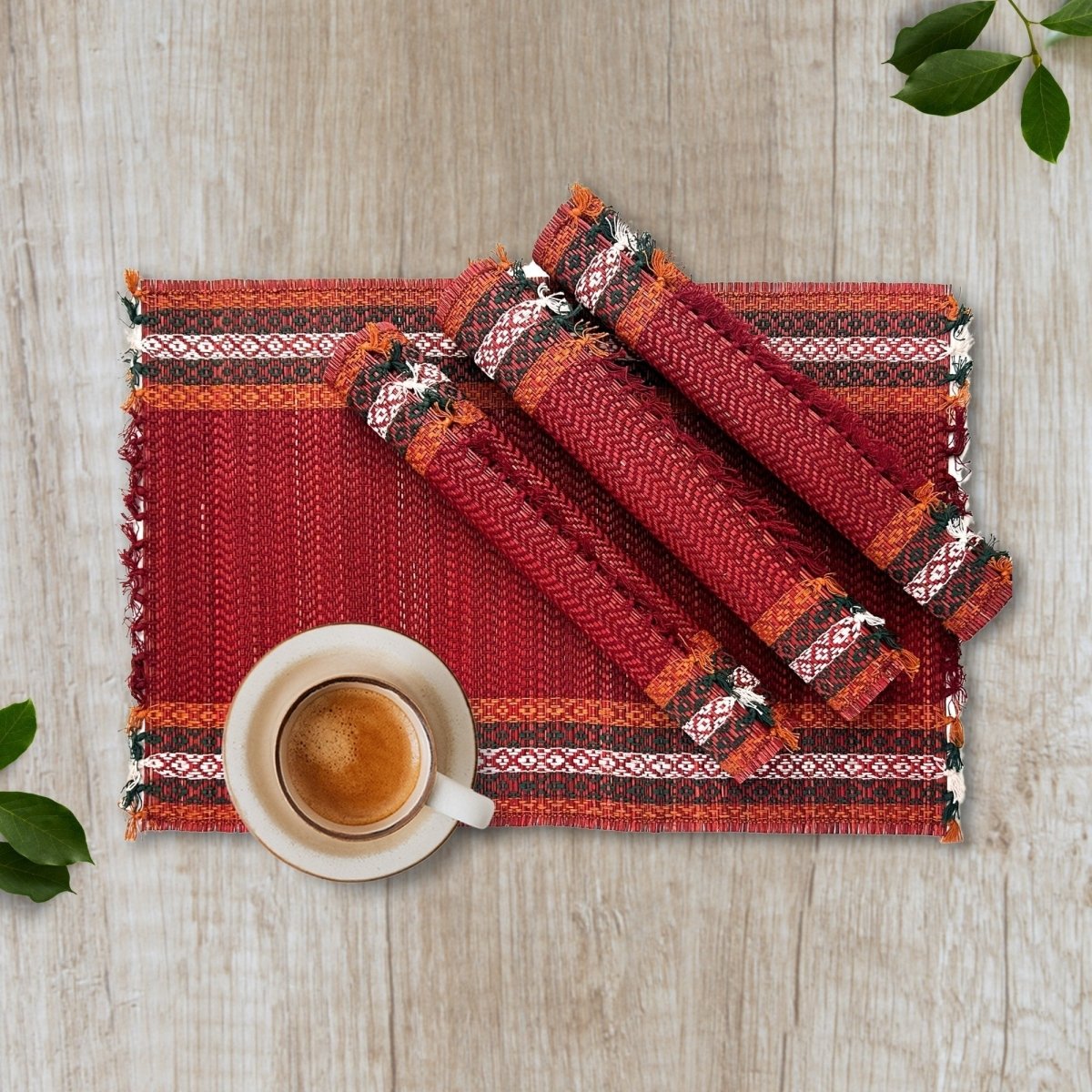 Cotton and Grass Table mats in Ruby red | Set of 4 and 6