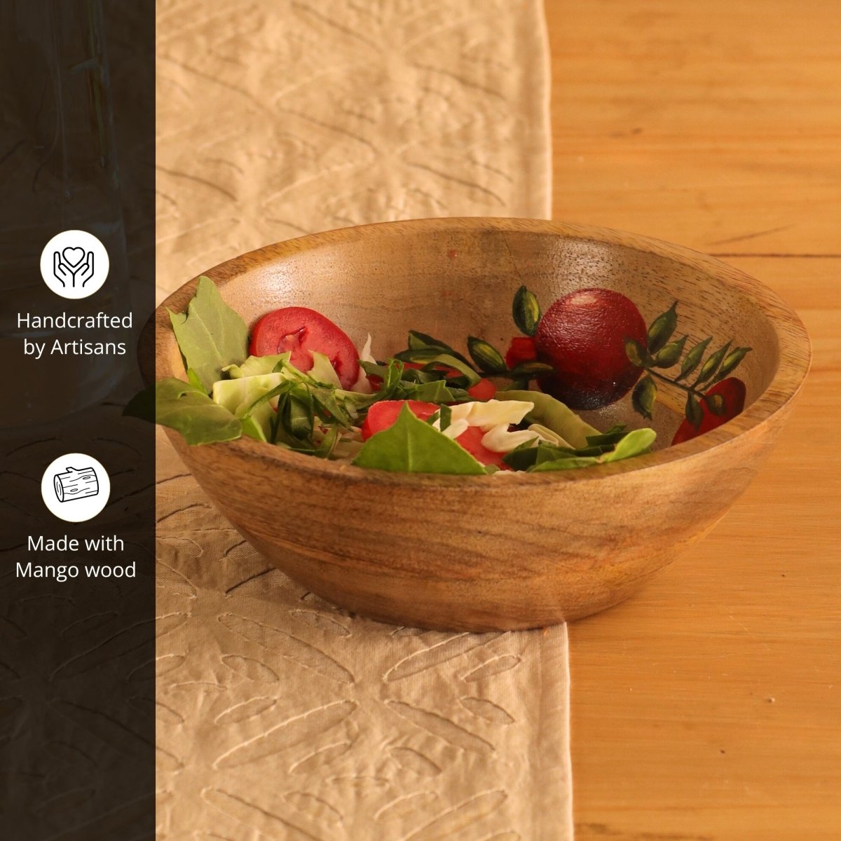 Salad Bowl which is Hand painted on Mango Wood in an Anar Design Height 3 inches and Diameter 8 inches