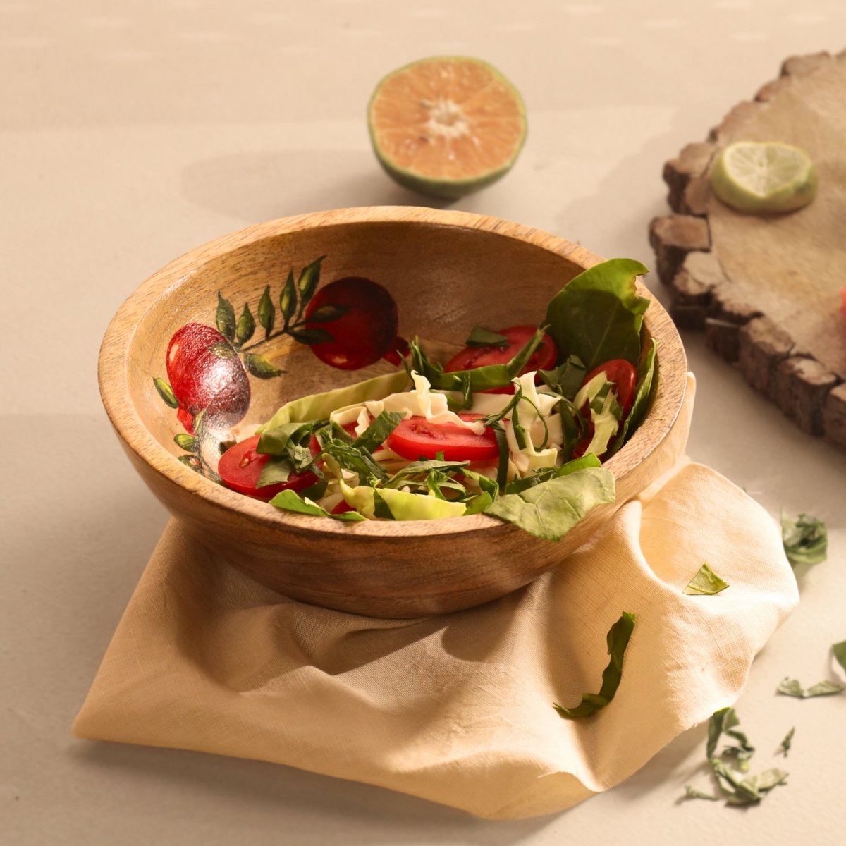 Salad Bowl which is Hand painted on Mango Wood in an Anar Design Height 3 inches and Diameter 8 inches