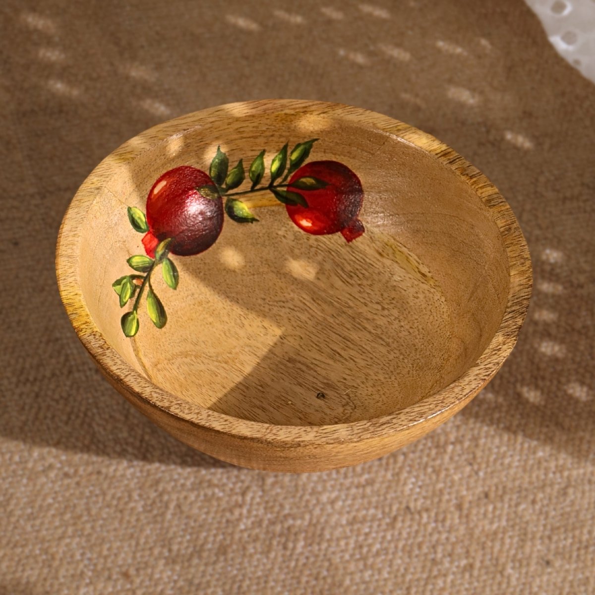 Salad Bowl which is Hand painted on Mango Wood in an Anar Design Height 3 inches and Diameter 8 inches