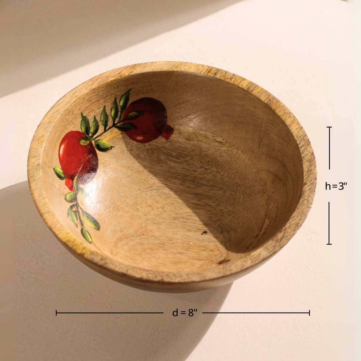 Salad Bowl which is Hand painted on Mango Wood in an Anar Design Height 3 inches and Diameter 8 inches
