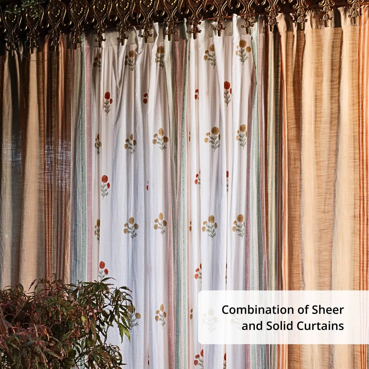 Pure Cotton Handwoven & Sheer Curtain Set | 7 Feet Curtains for Home