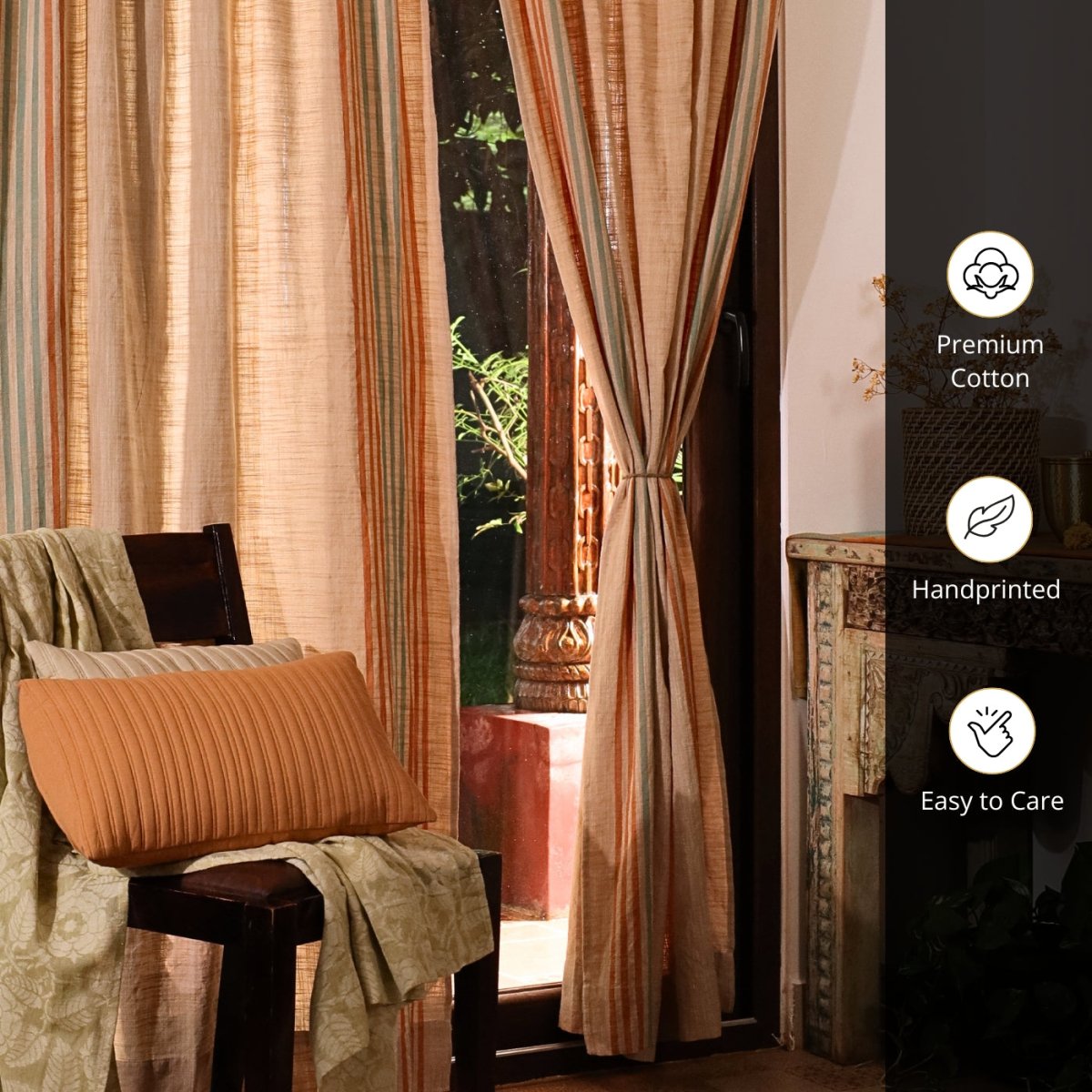 Pure Cotton Handwoven & Sheer Curtain Set | 7 Feet Curtains for Home