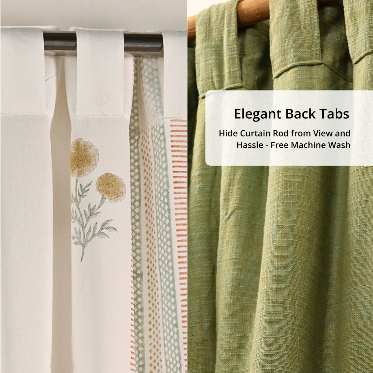 Pure Cotton Sheer and solid Curtains set in Sage, Rust, Mustard and Teal Colours, available in 7ft