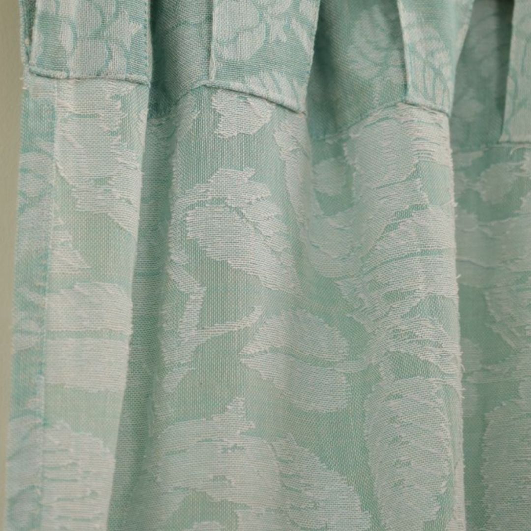 Handwoven Cotton Semi Sheer Curtain | 7 Feet | Cutwork Summer Leaves Pattern | 7 Feet | Off White and Sky Blue
