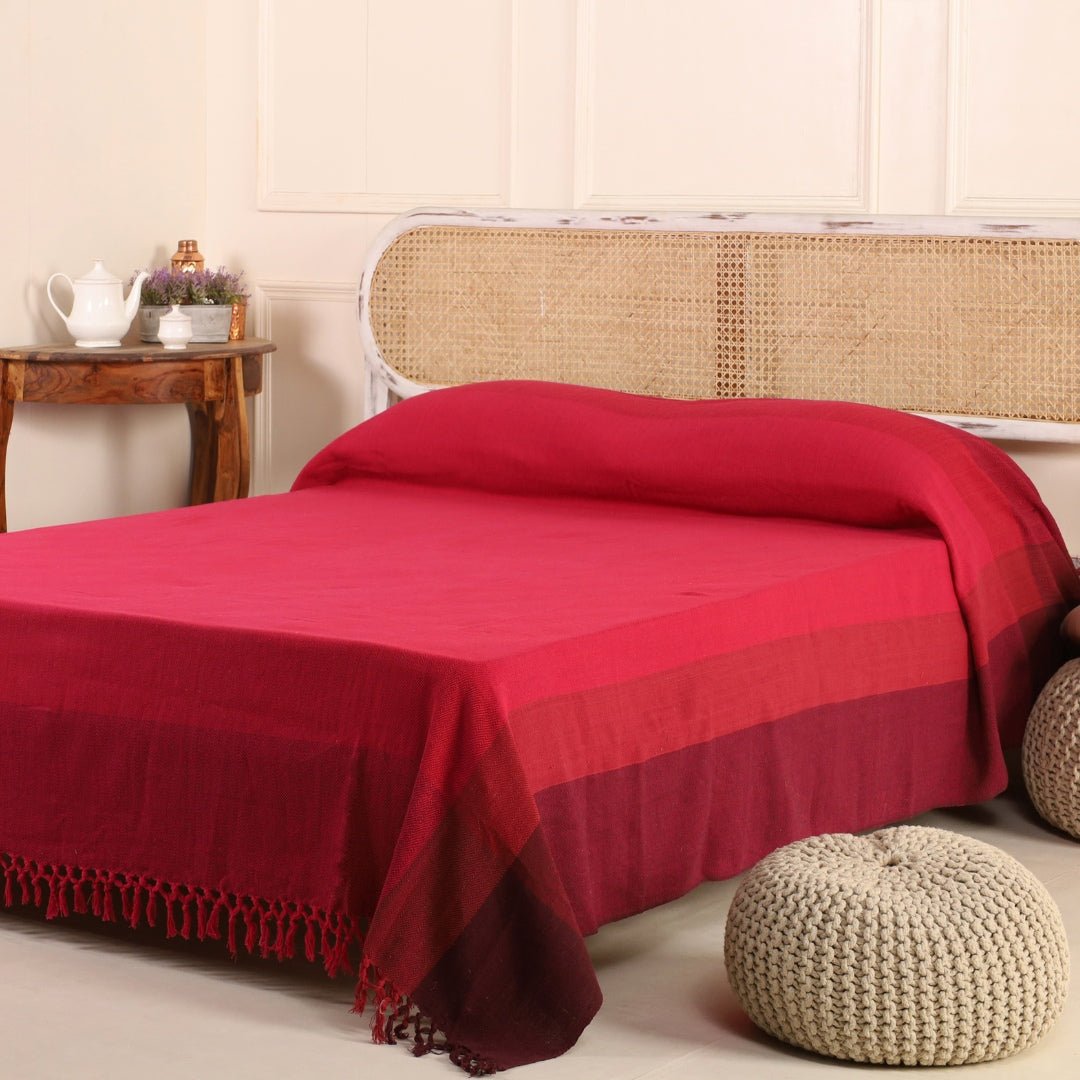 Pure Cotton Queen Bedcover in Berry Tones | Handprinted