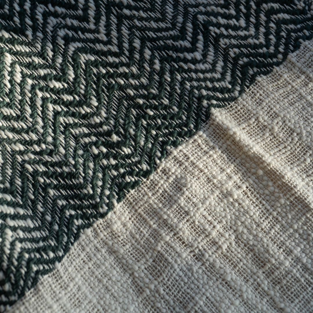Handcrafted Cotton Throw for Sofa & Bed in Green and Off White | Soft & Lightweight Home Decor