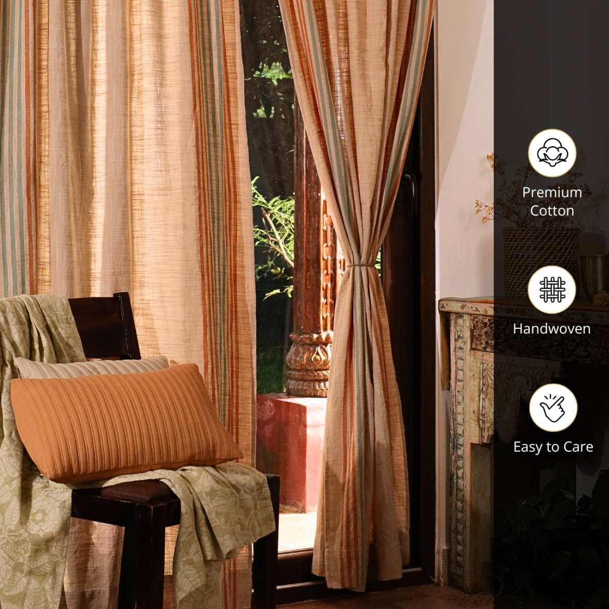 Pure Cotton Semi Blackout Curtains in Ivory colour with 60% light blocking | Best curtains for living room