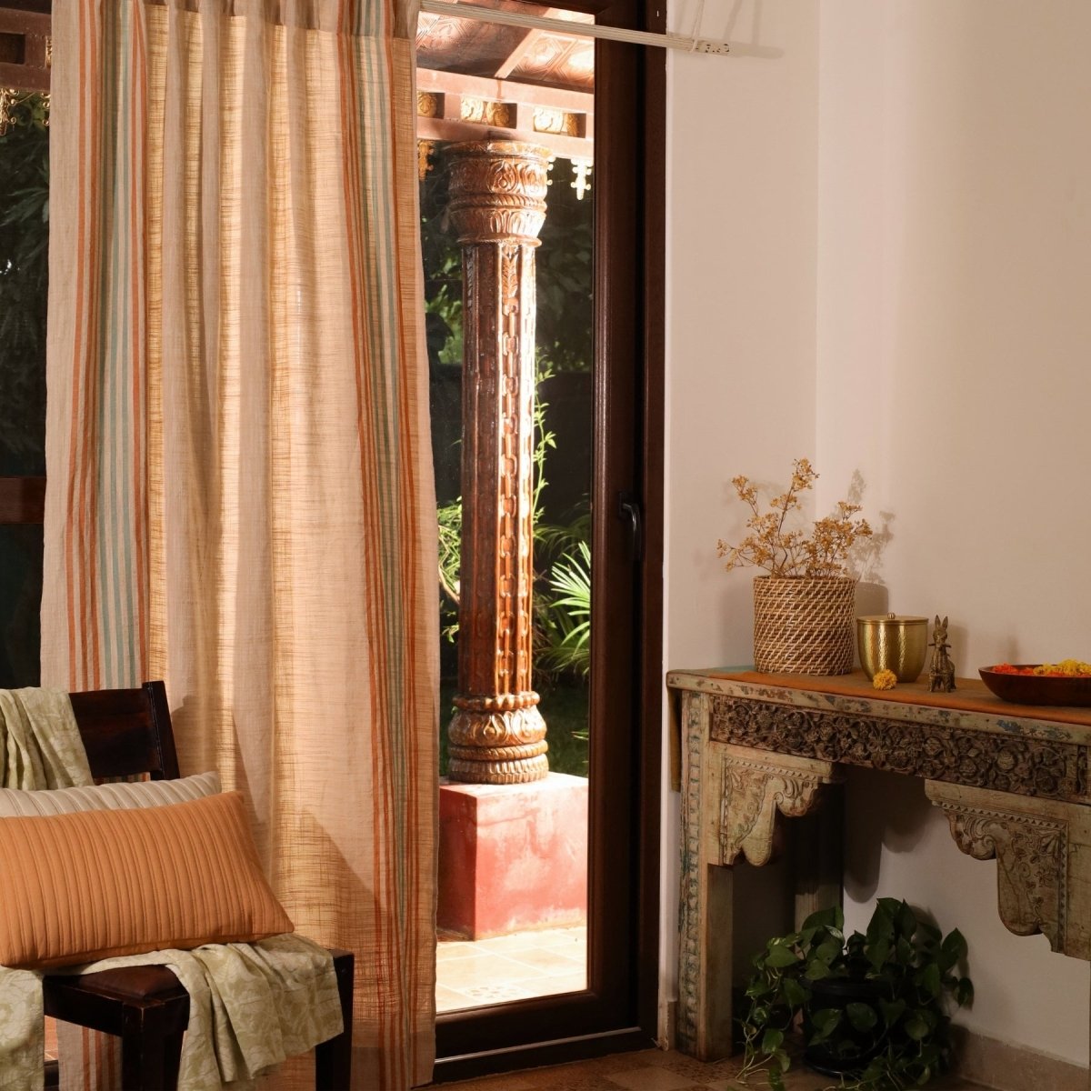 Pure Cotton Semi Blackout Curtains in Ivory colour with 60% light blocking | Best curtains for living room