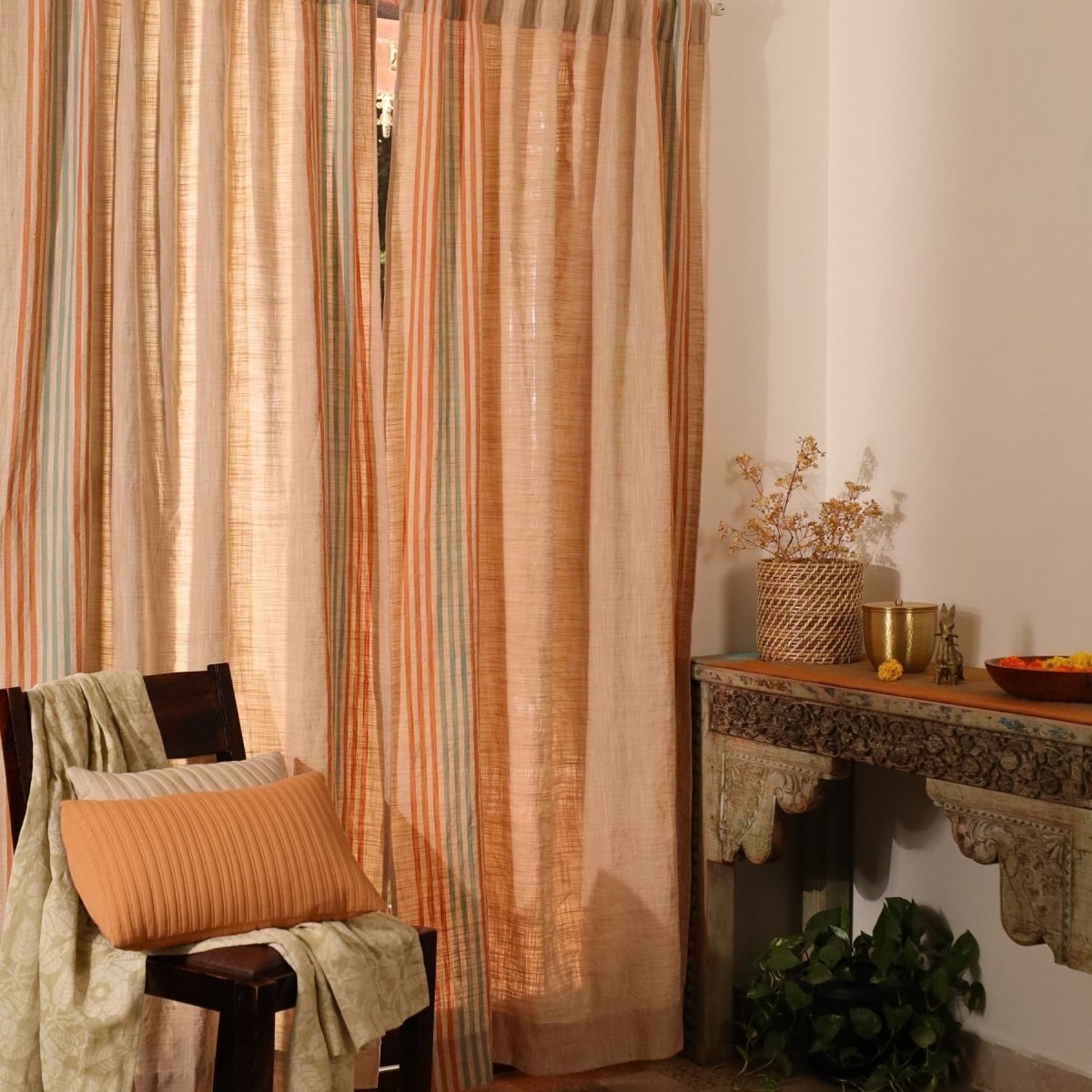 Pure Cotton Semi Blackout Curtains in Ivory colour with 60% light blocking | Best curtains for living room