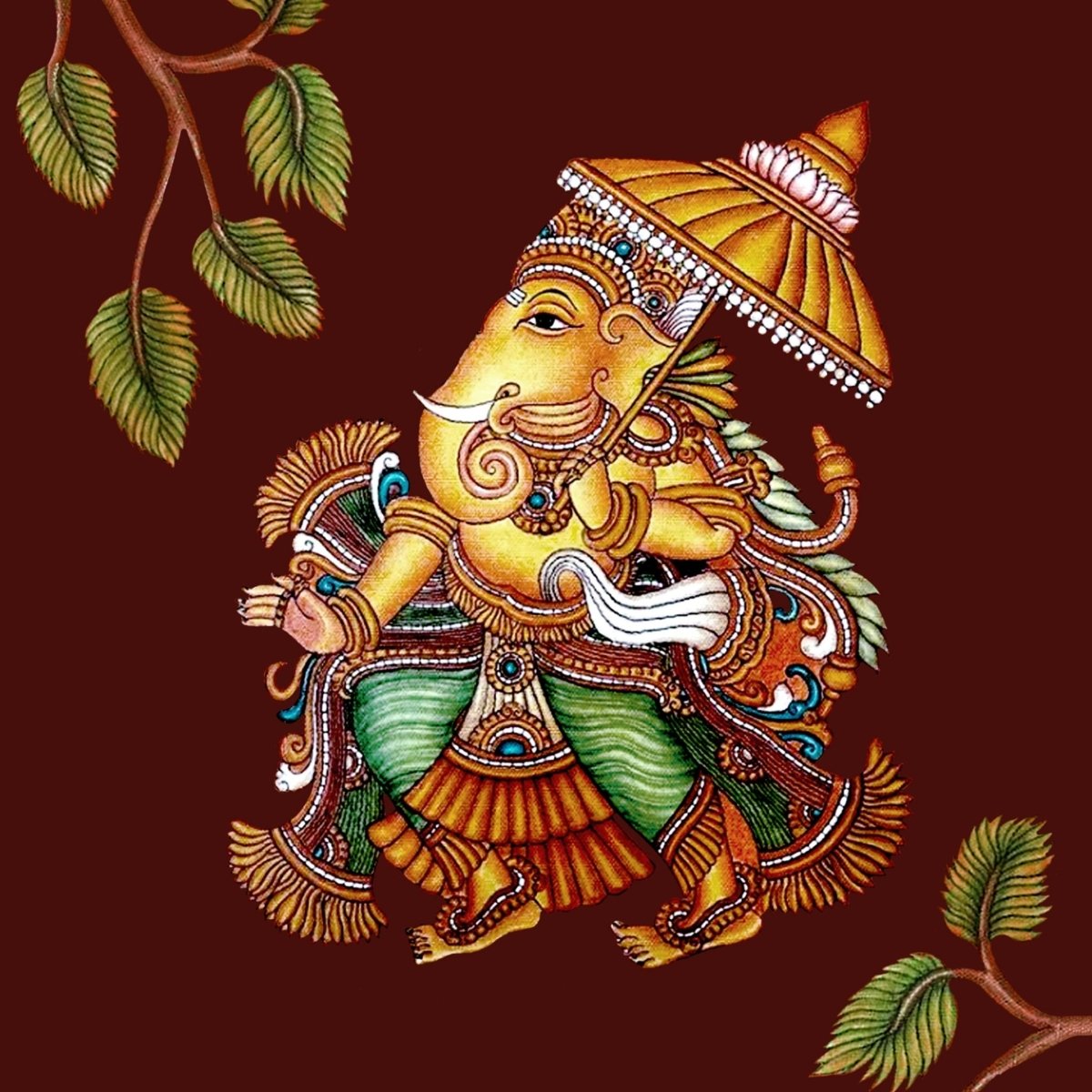 Ganesha Wall Art Painting in Kerala Mural Art Form