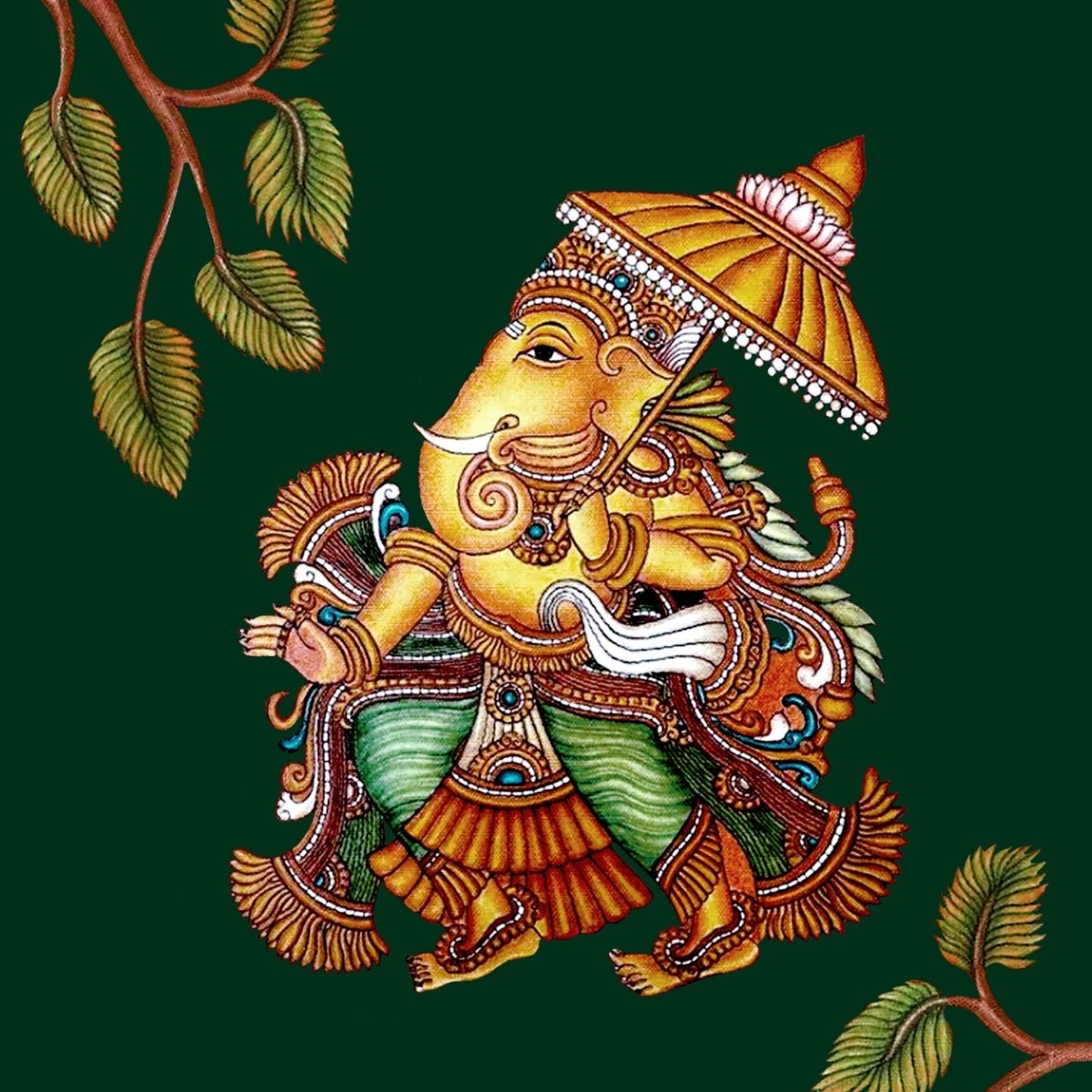 Ganesha Wall Art Painting in Kerala Mural Art Form