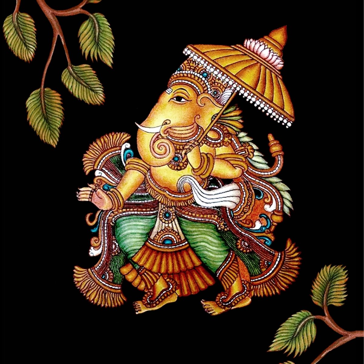 Ganesha Wall Art Painting in Kerala Mural Art Form