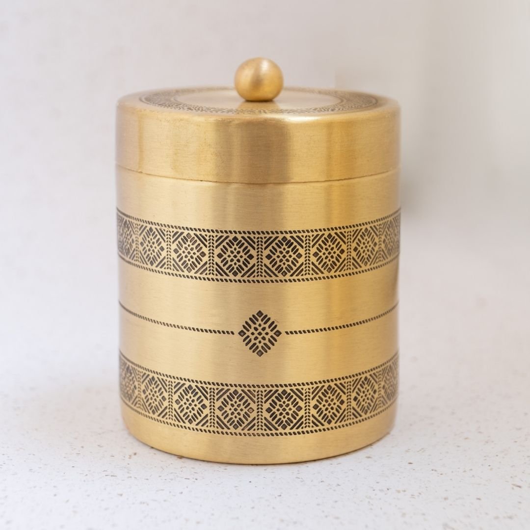 Kitchen Jar for Tea, Sugar or other storage made with Pure Brass in a Kanjeevaram design theme