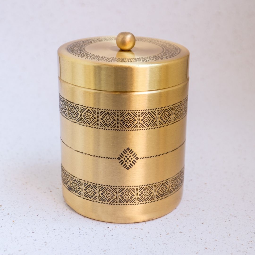 Kitchen Jar for Tea, Sugar or other storage made with Pure Brass in a Kanjeevaram design theme