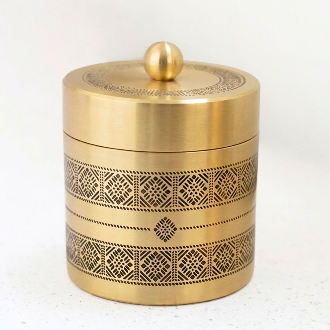 Kitchen Jar for Tea, Sugar or other storage made with Pure Brass in a Kanjeevaram design theme