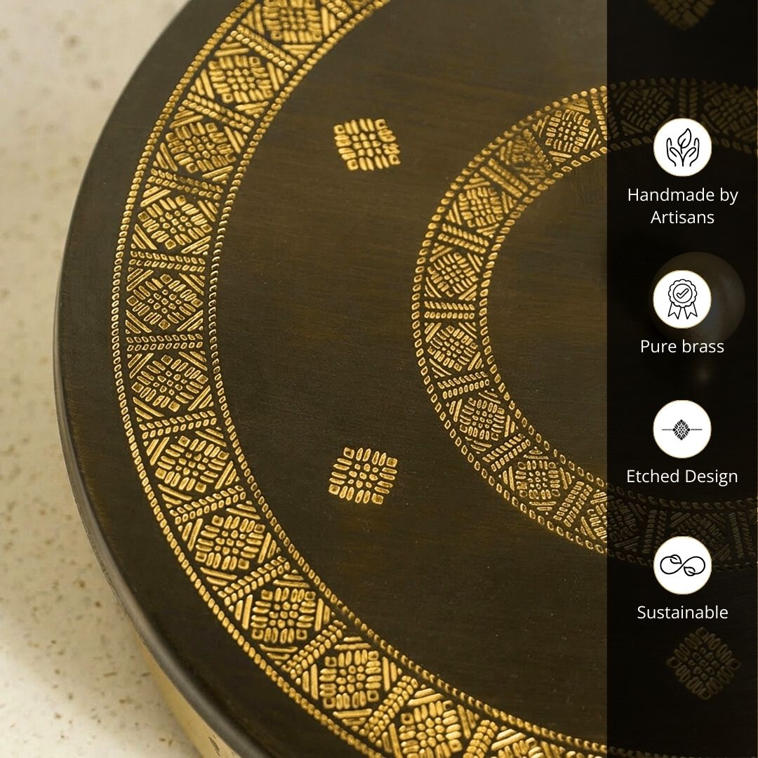 Kitchen masala box or spice box made with Pure Brass in an Antique Kanjeevaram Design Theme.